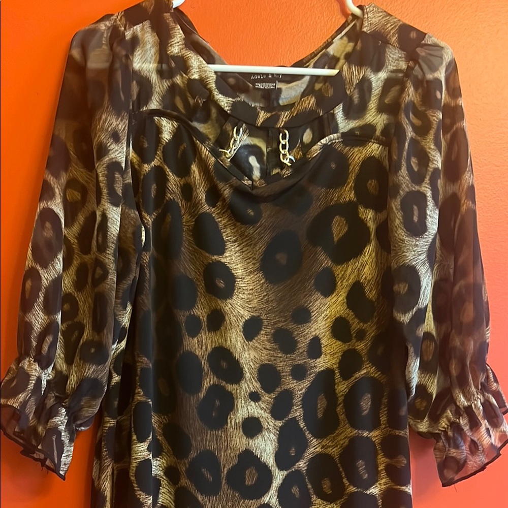 Ashley Stewart Leopard Print Blouse with Chain Detail size L